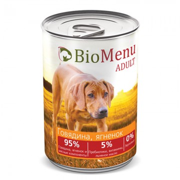 Консервы для собак "Говядина-Ягнёнок", BioMenu ADULT, 410 гр.