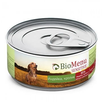 Консервы для собак "Индейка-Кролик", BioMenu SENSITIVE, 100 гр.